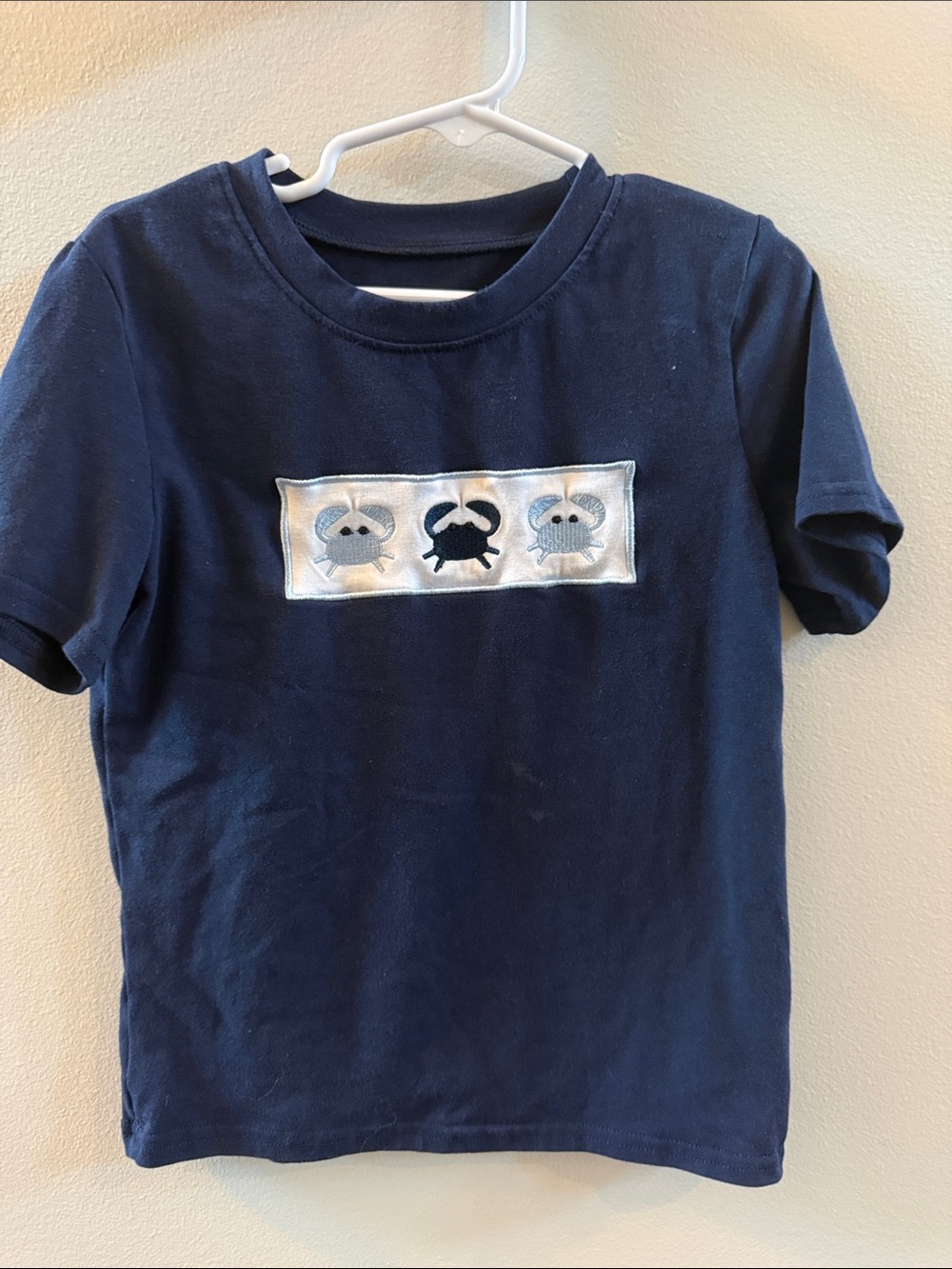 Boys Navy Short Sleeve Tee with Crab Appliqué